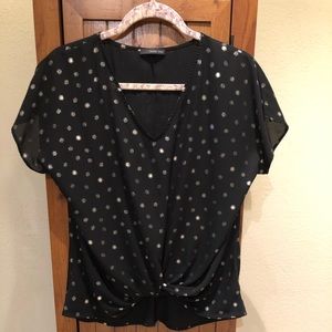 West Kei, XS, short sleeved, black with silver polk a dots blouse.